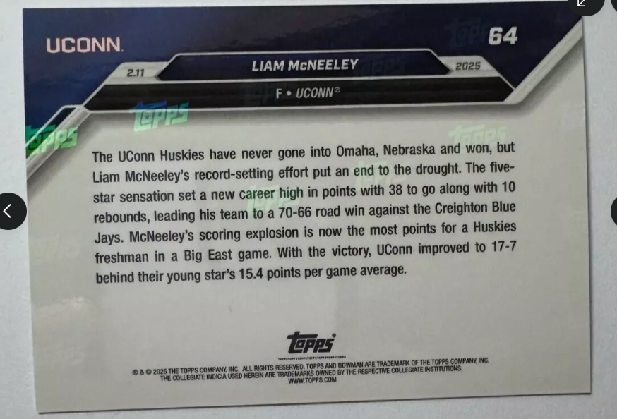 14/25* PARALLEL Liam McNeeley - 2024-25 Bowman U NOW® Basketball - Card 64