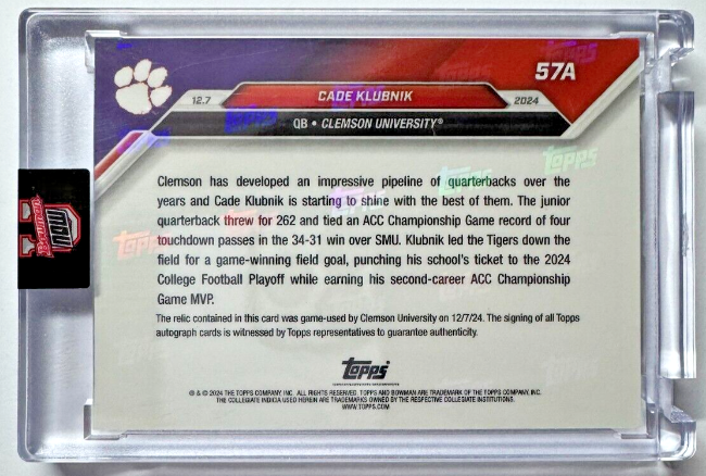Auto-Relic Parallel 46/49* - Cade Klubnik - 2024 Bowman U Now® Card 57