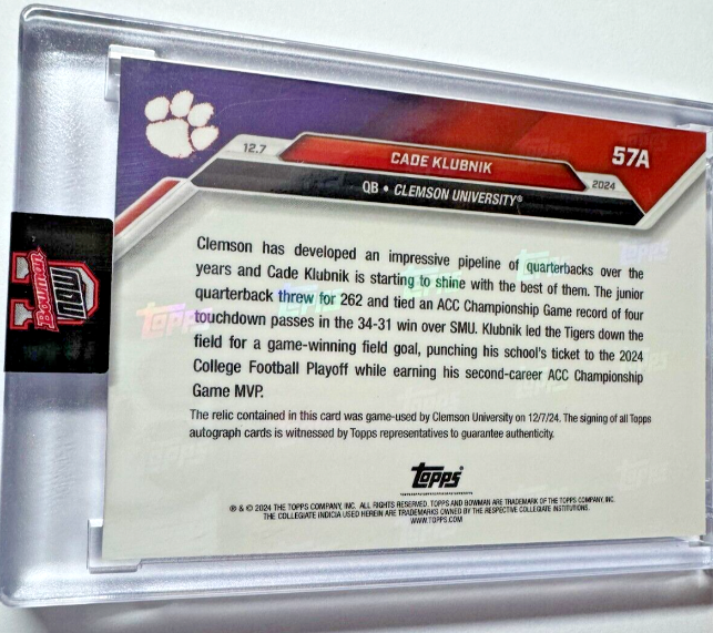 Auto-Relic Parallel 46/49* - Cade Klubnik - 2024 Bowman U Now® Card 57
